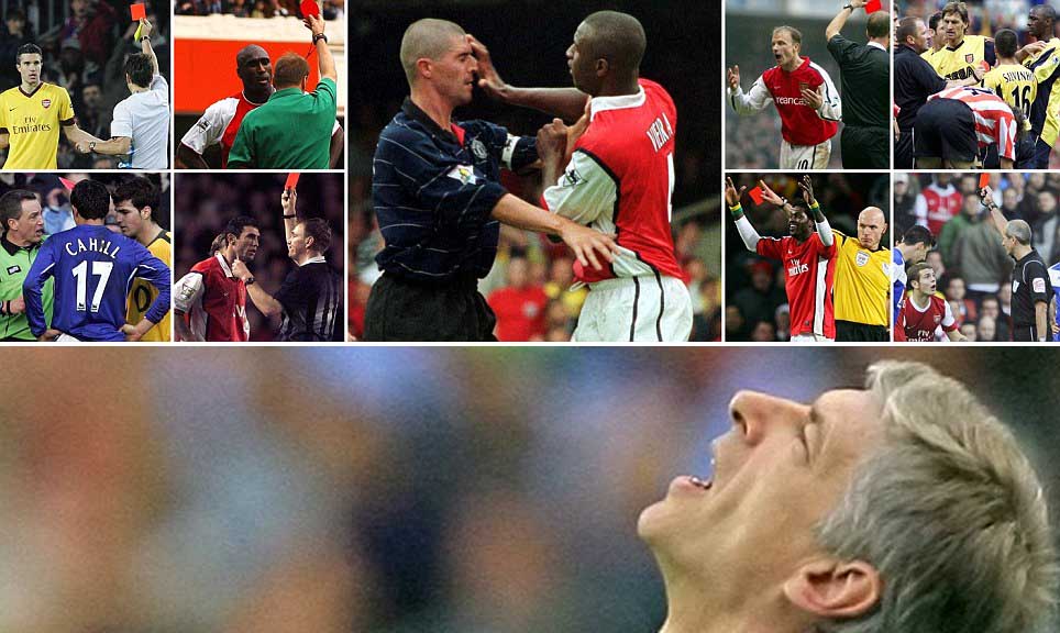 Arsenal, Catatan Memalukan 99 Kartu Merah yang Diraih Wenger